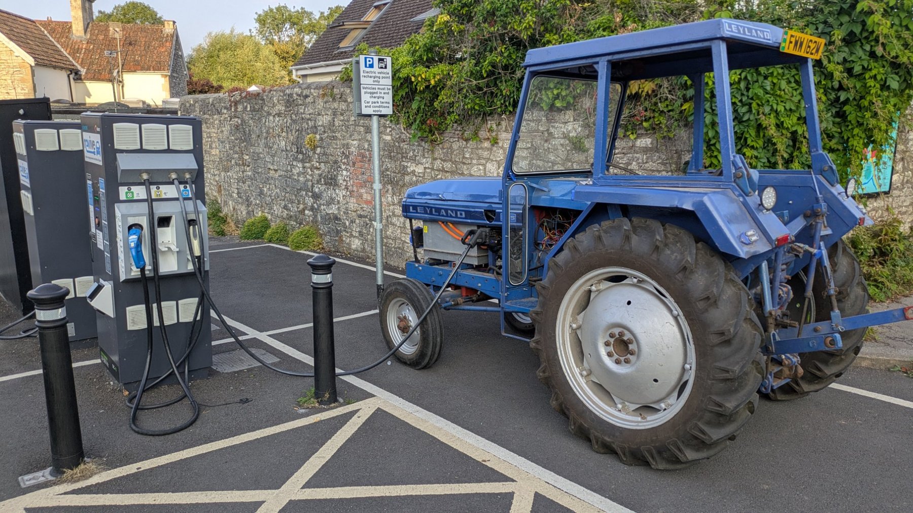 Leyland 255 electric tractor at charging point
