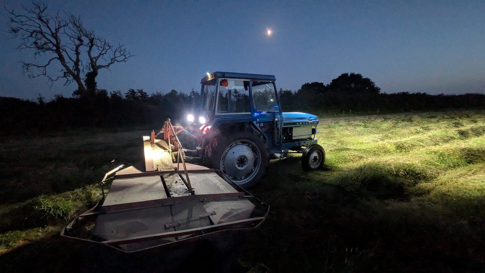 Leyland 255 mowing by moonlight